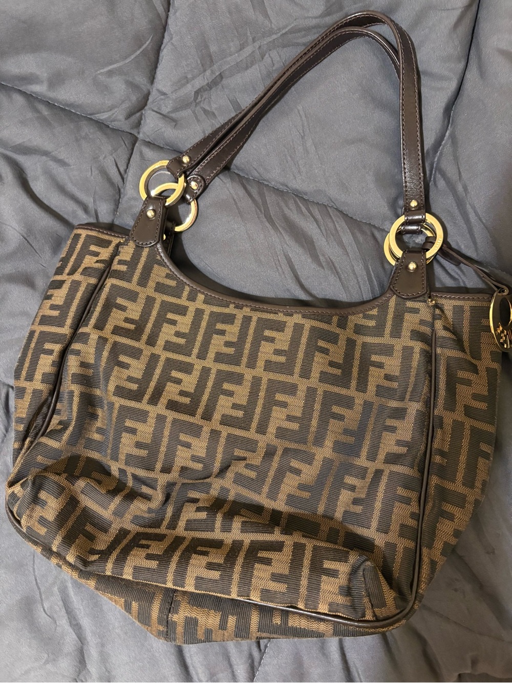 Fendi Brown and Dark Brown FF Logo Canvas Tote AUTHENTIC - Picture 3 of 9